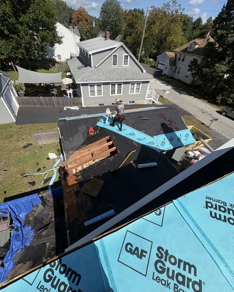 GAF Storm Guard ice and water shield underlayment being installed during a roof replacement in Southern NH