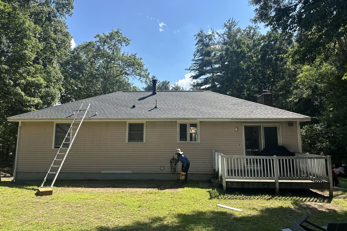 Completed roof replacement on a ranch-style home by Prescott Roofing